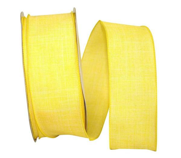 Burlap |   2.5 Inch Yellow Linen Wired Edge Ribbon, Yellow, 10 Yard Spool (1 Spool) Burlap Burlap