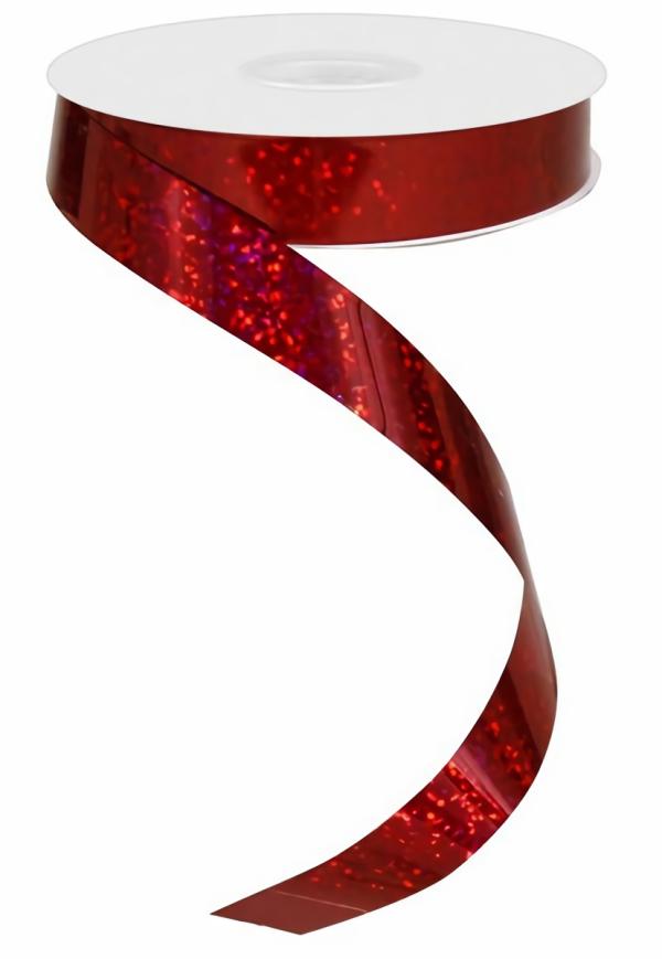 Not Wired |   .625 Inch Red Holographic Ribbon, Made Of Pet Plastic, 50 Yards (Lot Of 1 Spool) Not Wired Not Wired