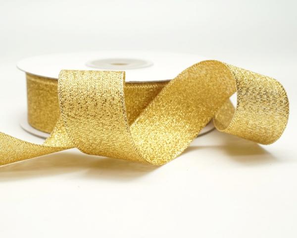 Not Wired |   .875 Inch Gold Double Faced Metallic Ribbon, 7/8 Inch X 25 Yards (1 Spool) Not Wired Not Wired