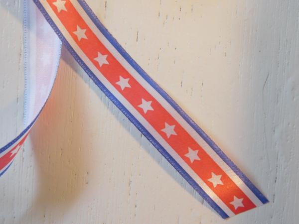 Not Wired |   American Patriotic Red, White & Blue Stripe With White Stars Satin Ribbon 5/8 X 25 Yds., (1 Spool) Not Wired Not Wired