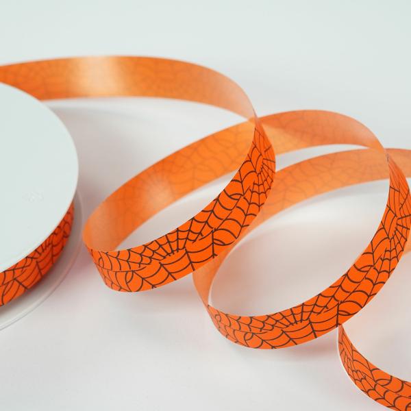 Not Wired |   Halloween Spider Web Ribbon, 110 Yards, Orange Black Spider Web, 3/4 Inch (Lot Of 1 Spool = 110 Yards) Not Wired Not Wired