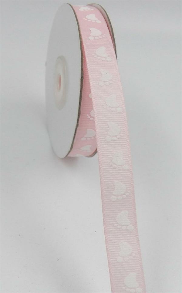 Not Wired |   Pink/White Baby Feet Grosgrain 3/8 X 25 Yds., (1 Spool) Not Wired Not Wired