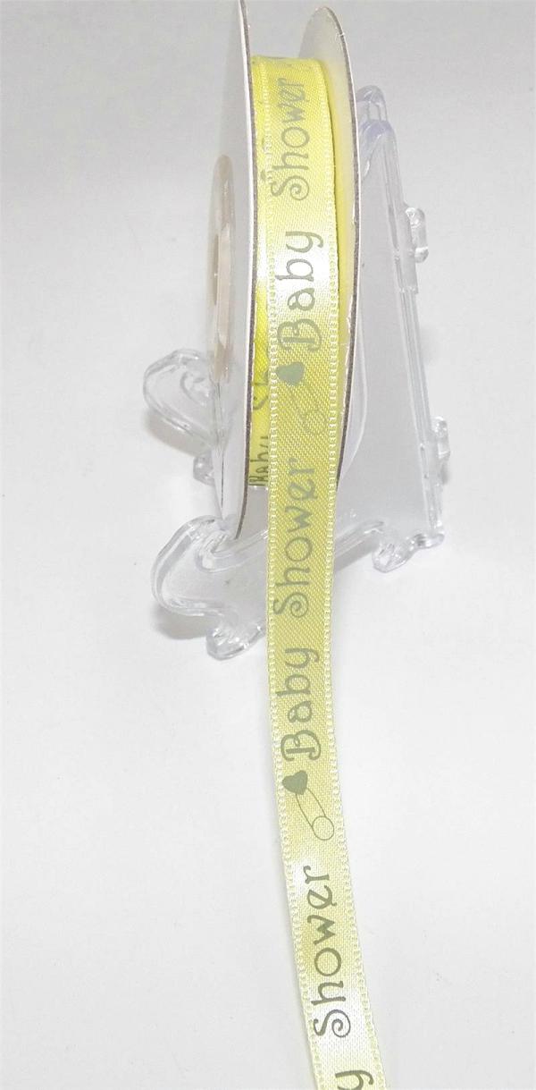 Not Wired |   Printed " Baby Shower" Single Faced Satin Ribbon , Baby Maize, 3/8 Inch X 20 Yards (1 Spool) Not Wired Not Wired