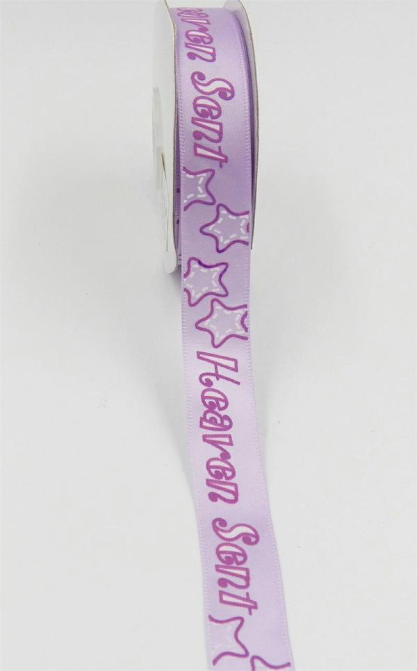 Not Wired |   Printed " Heaven Sent " Single Faced Satin Ribbon, Orchid With White Bold Font And Pink Outlines, 5/8 Inch X 25 Yards (1 Spool) Not Wired Not Wired