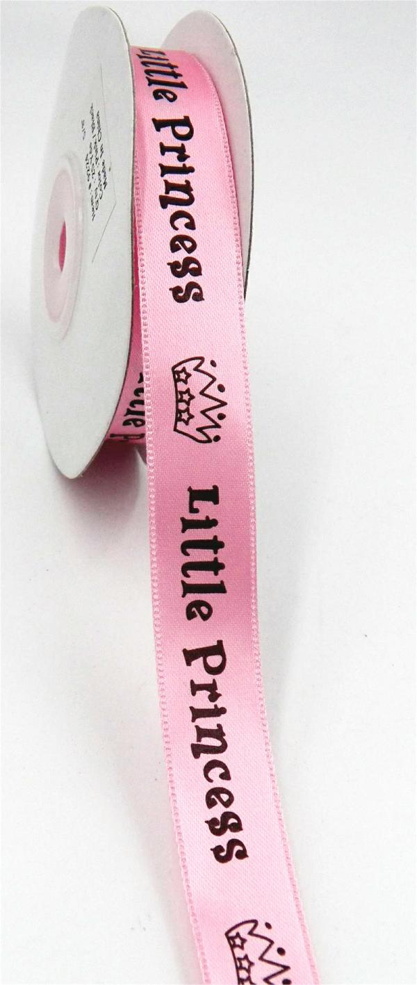 Not Wired |   Printed " Little Princess " Single Faced Satin Ribbon, Pink With Black, 5/8 Inch X 25 Yards (1 Spool) Not Wired Not Wired