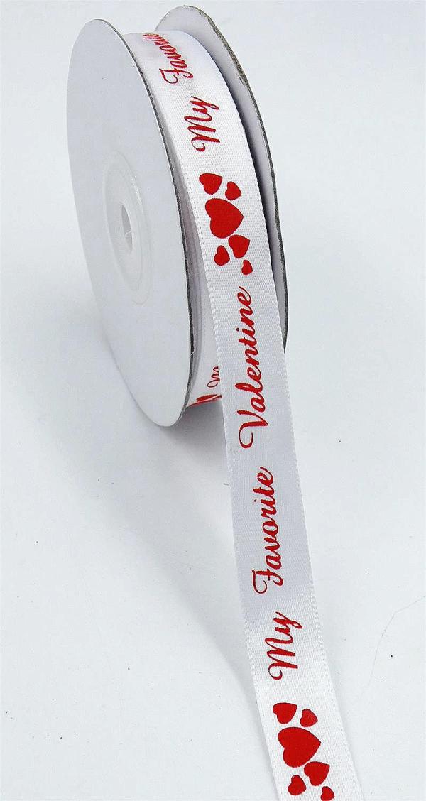 Not Wired |   Printed " My Favorite Valentine " Single Faced Satin Ribbon, White With Red, Valentine’s Day Ribbon, 5/8 Inch X 25 Yards (1 Spool) Not Wired Not Wired