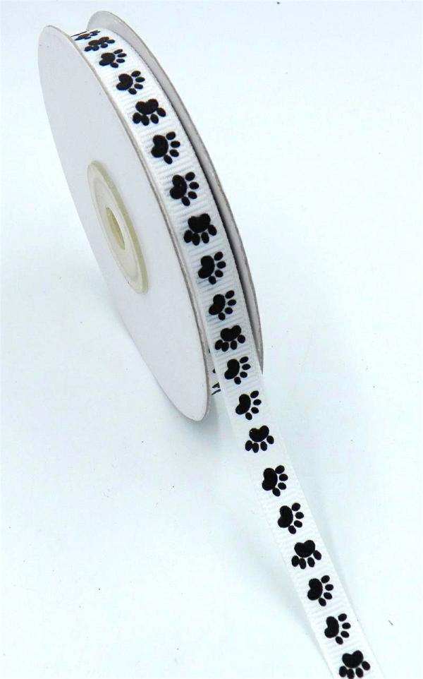 Not Wired |   Printed " Paw Prints " Grosgrain Ribbon, White With Black Paws, 7/8 Inch X 25 Yards (1 Spool) Not Wired Not Wired