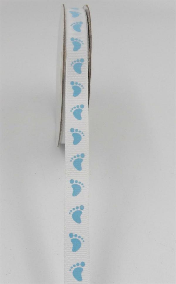 Not Wired |   White/Light Blue Baby Feet Grosgrain 3/8 X 25 Yds., (1 Spool) Not Wired Not Wired