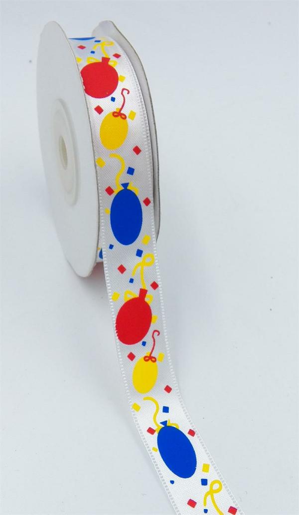 Not Wired |   White/Multi Party Balloons Satin 5/8 X 25 Yds., (1 Spool) Not Wired Not Wired