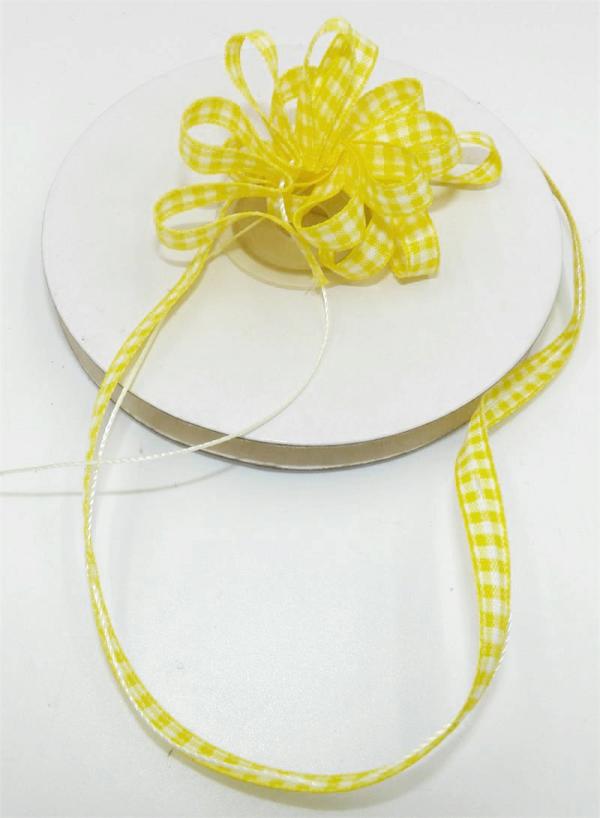 Not Wired |   Woven " Gingham " Pull String Ribbon, Yellow With White, 1/4 Inch X 25 Yards (1 Spool) Not Wired Not Wired