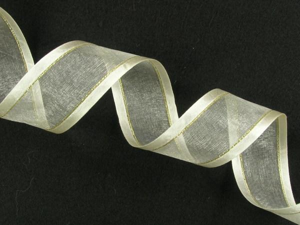 Organza Ribbon With Satin Edges And Gold Stripes |   Organza Ribbon With Satin Edge And Gold Stripe , Ivory, 1-1/2 Inch X 25 Yards (1 Spool) Organza Ribbon With Satin Edges And Gold Stripes Organza Ribbon With Satin Edges And Gold Stripes