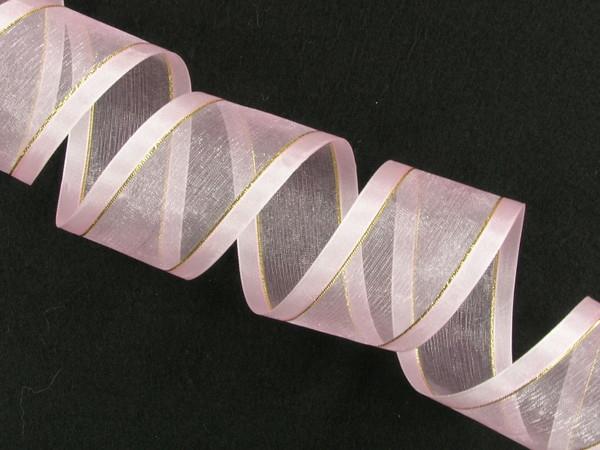 Organza Ribbon With Satin Edges And Gold Stripes |   Organza Ribbon With Satin Edge And Gold Stripe , Light Pink, 3/8 Inch X 25 Yards (1 Spool) Organza Ribbon With Satin Edges And Gold Stripes Organza Ribbon With Satin Edges And Gold Stripes