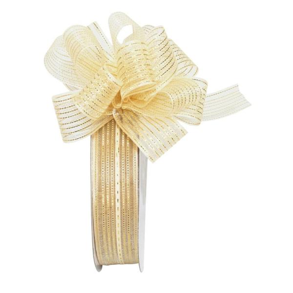 Pull Bow Ribbon |   Pull Bow Ribbon, Cream / Gold, 1" X 25 Yards (1 Spool) Pull Bow Ribbon Pull Bow Ribbon