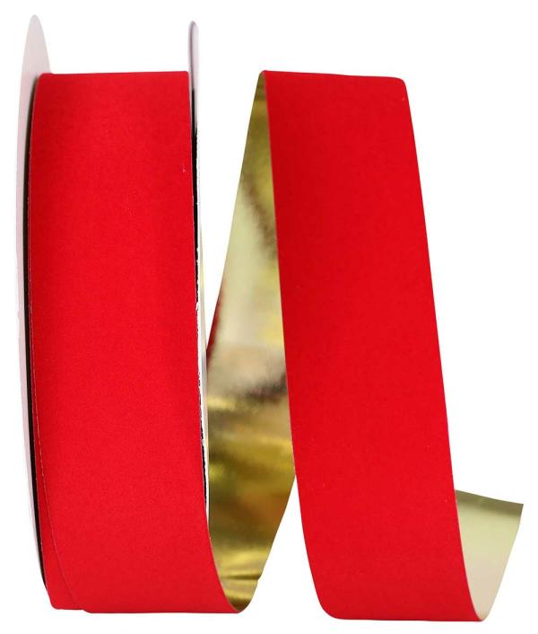 Velvet Ribbon |   1.375 Inch Outdoor Medium Red Velvet Ribbon, Gold Metallic Back 25 Yards (1 Spool) Ribbon Velvet Ribbon