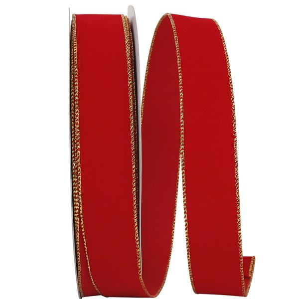 Velvet Ribbon |   1.5 Inch Red Velvet Wired Ribbon With Gold Edges, 50 Yard Spool (1 Spool) Ribbon Velvet Ribbon