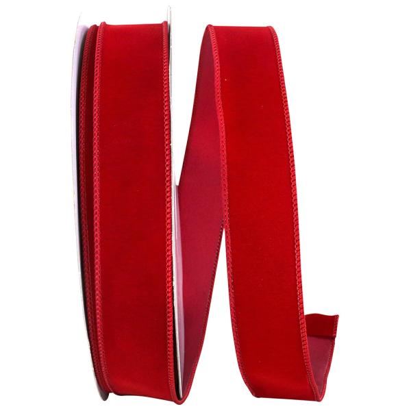 Velvet Ribbon |   1.5 Inch Scarlet Red Velvet Wired Ribbon With Scarlet Edges, 50 Yard Spool (1 Spool) Ribbon Velvet Ribbon