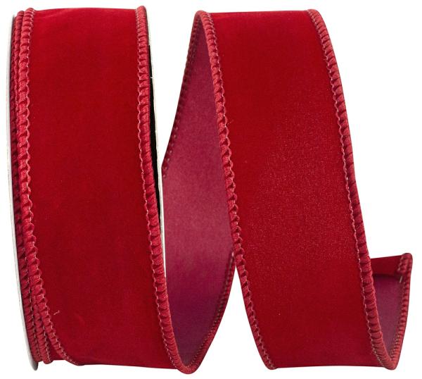 Velvet Ribbon |   1.5 Inch Scarlet Velvet Wired Ribbon With Scarlet Edges, 10 Yard Spool (1 Spool) Ribbon Velvet Ribbon