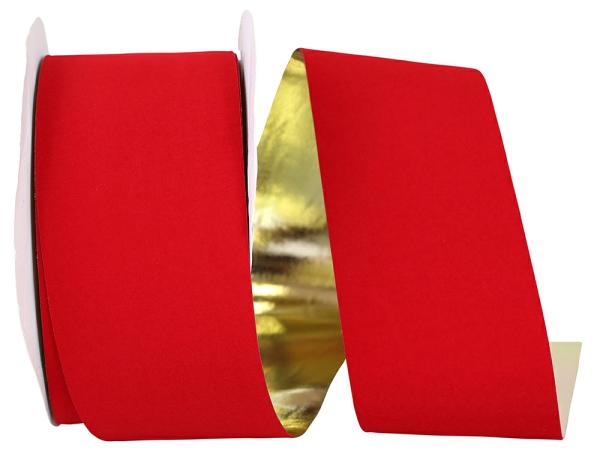 Velvet Ribbon |   2.5 Inch Outdoor Medium Red Velvet Ribbon, Gold Metallic Back, 25 Yard Spool (1 Spool) Ribbon Velvet Ribbon