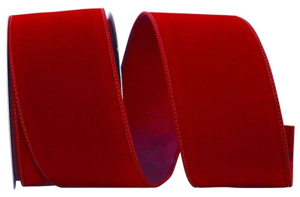 Velvet Ribbon |   2.5 Inch Scarlet Red Velvet Wired Ribbon, Red Edges, 10 Yards (1 Spool) Ribbon Velvet Ribbon