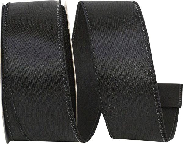 Wired Ribbon |   1.5 Inch Black Satin Ribbon With Wired Edges, 10 Yard Spool (1 Spool) Ribbon Wired Ribbon