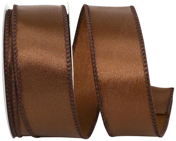 Wired Ribbon |   1.5 Inch Brown Satin Ribbon With Wired Edges, 10 Yard Spool (1 Spool) Ribbon Wired Ribbon