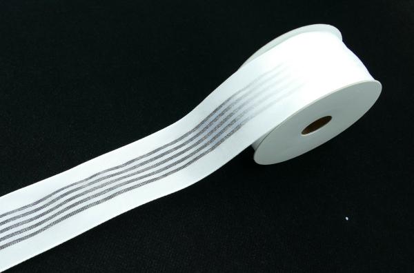 Wired Ribbon |   1.5 Inch White Satin Wired Ribbon With 5 Organza Stripes, 10 Yards (Lot Of 1 Spool) Ribbon Wired Ribbon