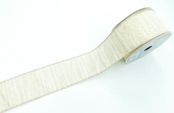 Wired Ribbon |   2.5 Inch Gold And Ivory Striped Wired Christmas Ribbon With Gold Edges, 25 Feet Per Spool (Lot Of 1 Spool) Ribbon Wired Ribbon