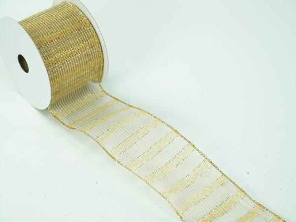 Wired Ribbon |   2.5 Inch Gold Wired Christmas Ribbon W/ Gold Edges – Sheer Mesh Gold Woven Stripe, 2.5 Inch X 10 Yards (Lot Of 1 Spool) Ribbon Wired Ribbon