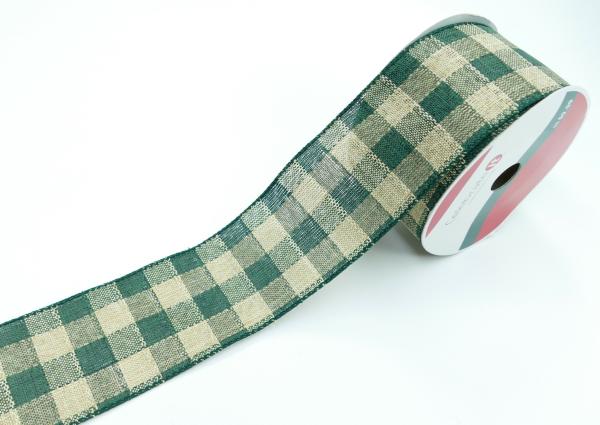 Wired Ribbon |   2.5 Inch Natural And Hunter Green Check Christmas Ribbon, 25 Feet Per Spool (Lot Of 1 Spool) Ribbon Wired Ribbon