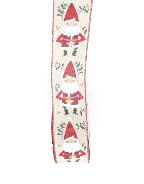 Wired Ribbon |   2.5 Inch Natural Wired Christmas Ribbon With Santas And Red Edges, 25 Feet Per Spool (Lot Of 1 Spool) Ribbon Wired Ribbon