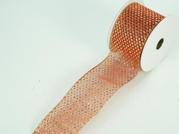 Wired Ribbon |   2.5 Inch Red & Gold Wired Christmas Ribbon W/ Gold Edges – Red W/ Metallic Gold Polka Dot Pattern, 2.5 Inch X 10 Yards (Lot Of 1 Spool) Ribbon Wired Ribbon