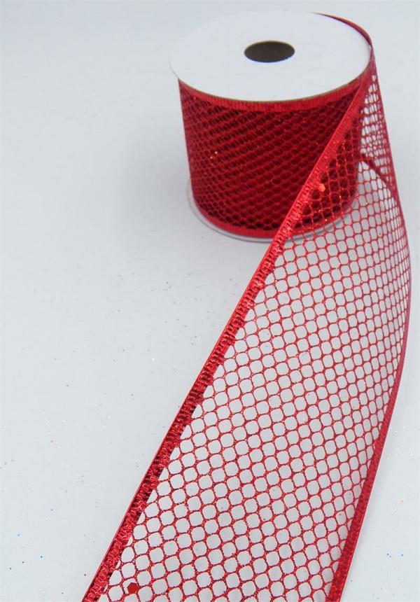 Wired Ribbon |   2.5 Inch Red Mesh Christmas Ribbon With Wired Edges, 2-1/2 In. X 10 Yds (Lot Of 1 Spool) Ribbon Wired Ribbon