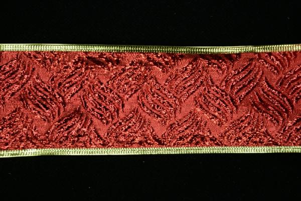 Wired Ribbon |   2.5 Inch Red Wired Christmas Ribbon W/ Gold Edges -Metallic Red With Embossed Basket Weave Pattern, 2.5 Inch X 25 Yards (Lot Of 1 Spool) Ribbon Wired Ribbon