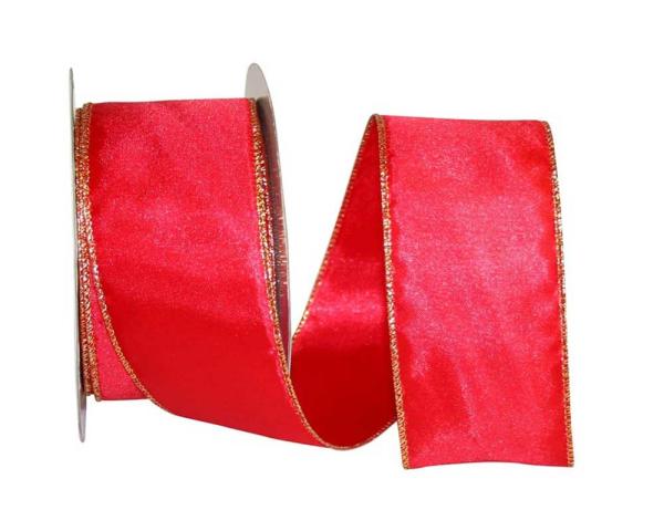 Wired Ribbon |   2.5 Inch Red Wired Christmas Ribbon W/ Gold Metallic Edges, 25 Yards (Lot Of 1 Spool) Ribbon Wired Ribbon