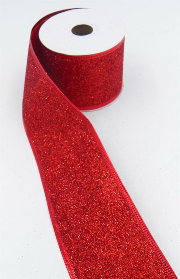 Wired Ribbon |   2.5 Inch Wired Christmas Ribbon, Red Sparkle Metallic, 2-1/2 In. X 10 Yds (Lot Of 1 Spool) Ribbon Wired Ribbon