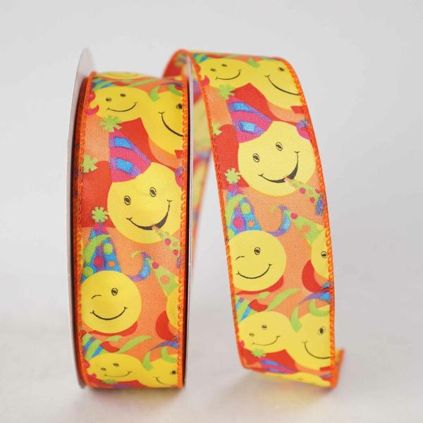 Wired Ribbon |   Party Smiley Faces – Wired Edge Ribbon, Multi Color, 1-1/2 Inch, (25 Yards) Ribbon Wired Ribbon