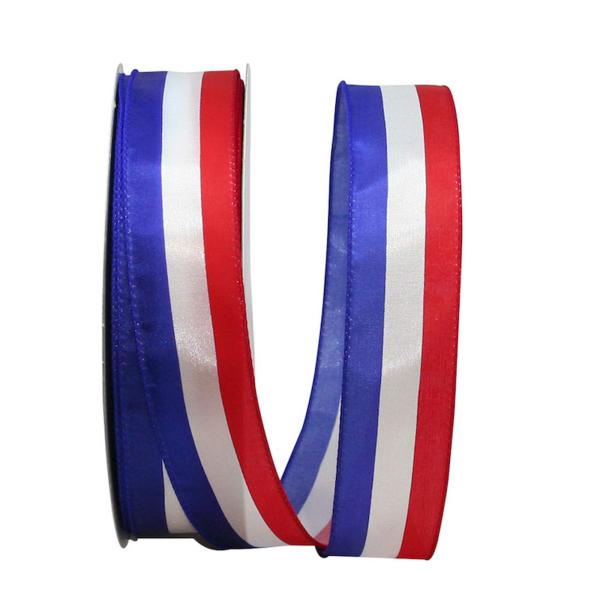 Wired Ribbon |   Red, White, Blue "Americana" Wired, Satin, Patriotic Stripe Ribbon 1 ½ X 50 Yds., (1 Spool) Ribbon Wired Ribbon