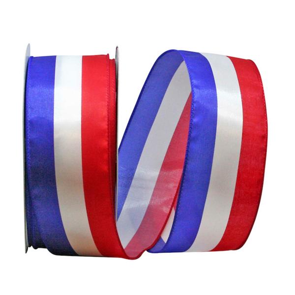 Wired Ribbon |   Red, White, Blue "Americana" Wired, Satin, Patriotic Stripe Ribbon 2 ½ X 25 Yds., (1 Spool) Ribbon Wired Ribbon