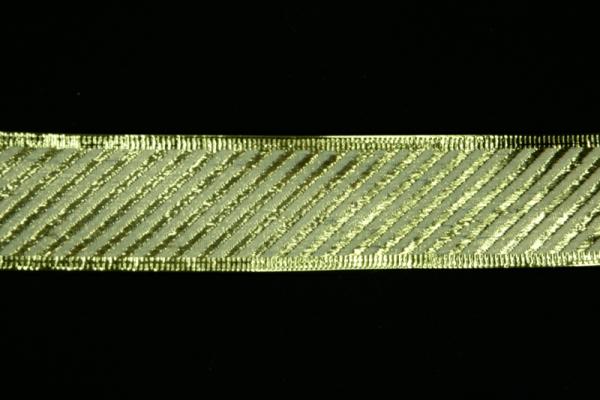 Wired Ribbon |   1.5 Inch Gold Wired Christmas Ribbon, Gold Metallic With Diagonal Stripe Pattern, 25 Yards (Lot Of 1 Spool) Ribbon Wired Ribbon