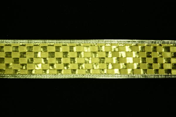 Wired Ribbon |   1.5 Inch Gold Wired Christmas Ribbon W/ Gold Edges – Metallic Gold Checkered Pattern, 25 Yards (Lot Of 1 Spool) Ribbon Wired Ribbon