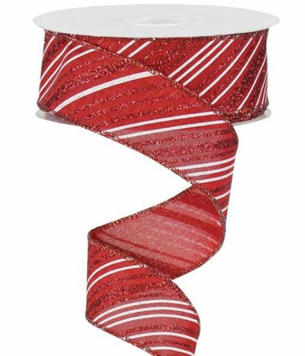 Wired Ribbon |   2.5 Inch Red & White Wired Christmas Ribbon W/ Red Edges – Red And White Striped Metallic Glittered, 2.5 Inch X 10 Yards (Lot Of 1 Spool) Ribbon Wired Ribbon