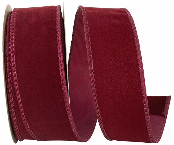 Velvet Ribbon |   1.5 Inch Burgundy Velvet Wired Ribbon With Burgundy Edges, 10 Yard Spool (1 Spool) Ribbon Velvet Ribbon