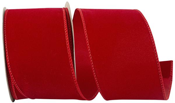 Velvet Ribbon |   2.5 Inch Medium Red Velvet Outdoor Wired Ribbon With Red Edges, 10 Yard Spool (1 Spool)